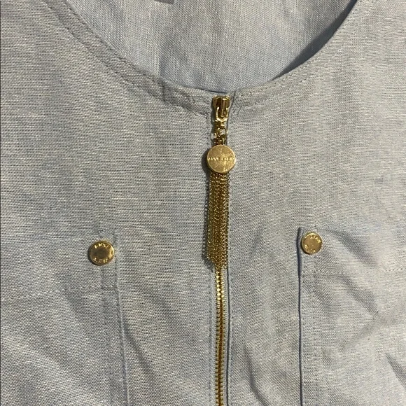 Anne Klein blue linen blend tunic top shirt blouse size LARGE - Picture 4 of 13